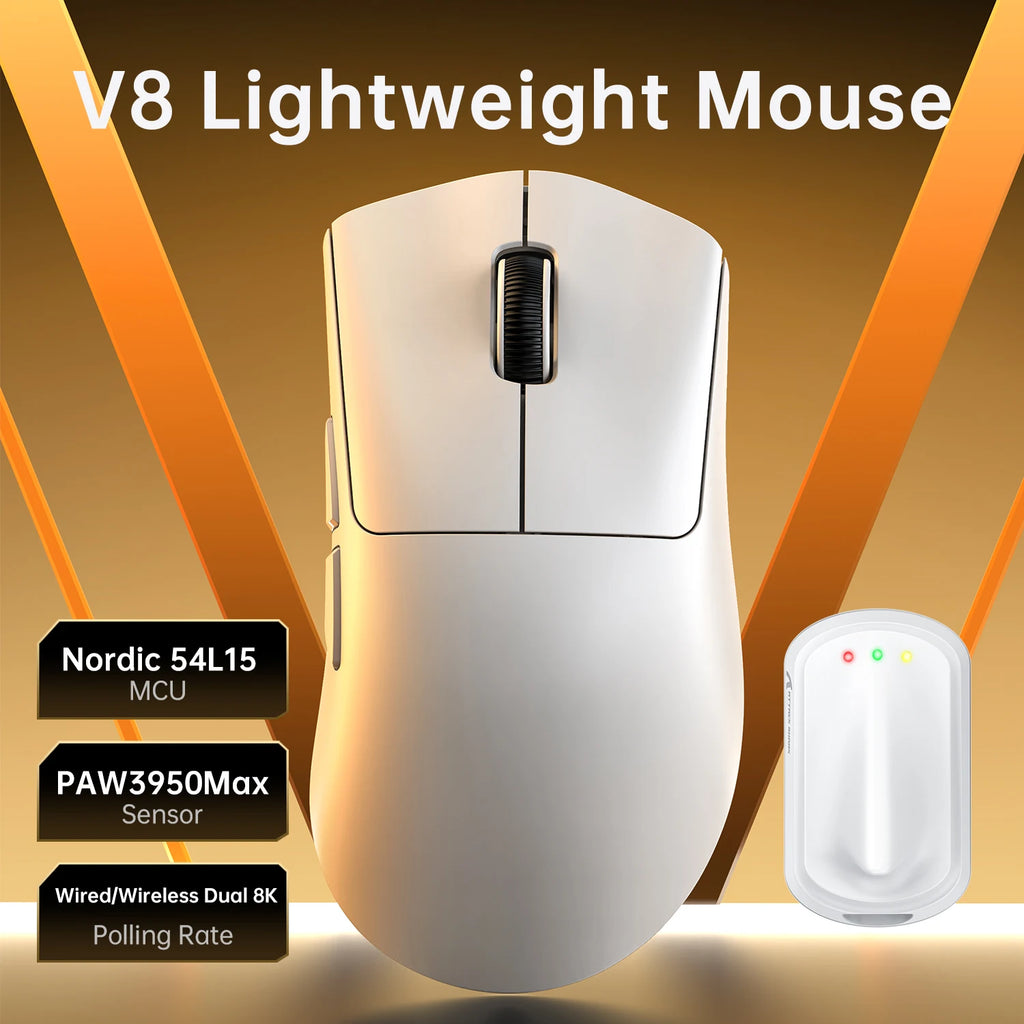 ATTACK SHARK V8 Dual 8K Gaming Wireless Mouse, PAW3950MAX 42K DPI, 8000Hz, 59g Lightweight Ice-Cool Coating, Nordic 54L15 MCU